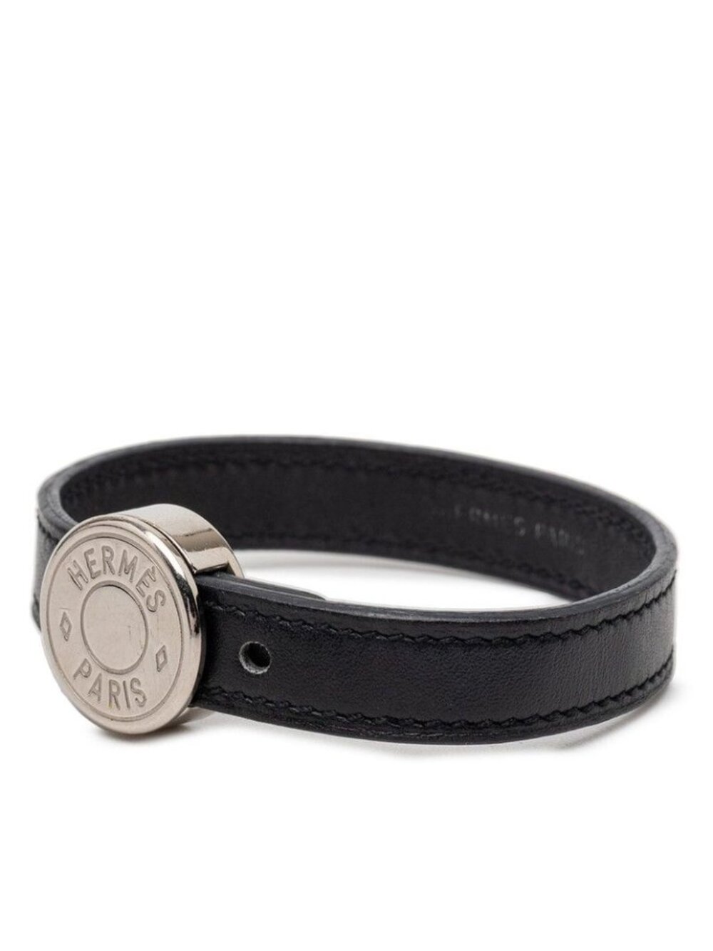 ★SOLD★ Hermes Series Looping Bracelet Black Orange Silver Leather Metal - Picture 2 of 7